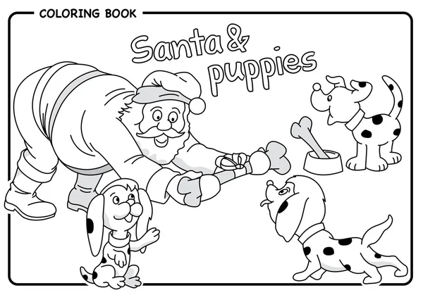 圣诞老人给圣诞-着色画小狗出了一根骨头 — 图库矢量图片