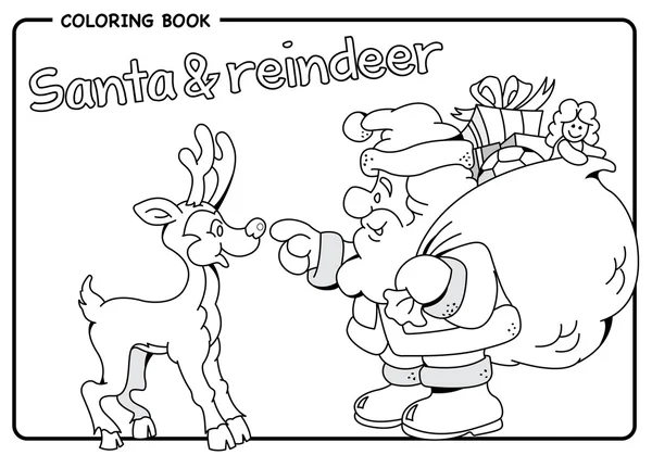 Mikulás zsák ajándékok & rénszarvas - karácsony - könyv színezés rajzolása — Stock Vector