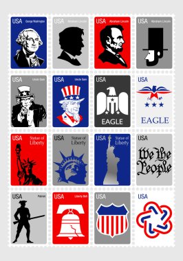 USA Symbols - Set icons framed stamps clipart