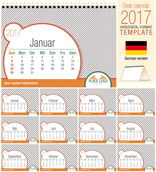 Bureau driehoek 2017 kalendersjabloon. Afmeting: 210 mm x 150 mm. formaat A5. Vector afbeelding. Duitse versie — Stockvector