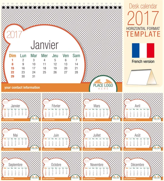 Γραφείο τρίγωνο πρότυπο ημερολογίου 2017. Μέγεθος: 210 mm x 150 mm. μορφή A5. Διανυσματική εικόνα. Γαλλική έκδοση — Διανυσματικό Αρχείο
