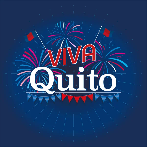 Viva Quito 스페인어로 Live Quito 파란색 빨간색 그리고 암청색 배경에 — 스톡 벡터