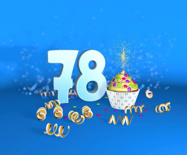 Cupcake Com Vela Espumante Para Aniversário Aniversário Com Grande Número — Fotografia de Stock