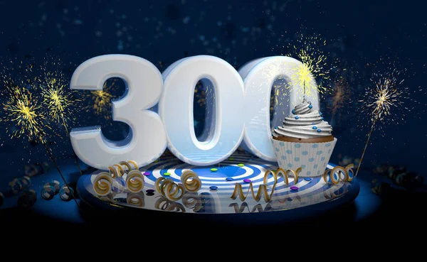 Cupcake Sparkling Candle 300Th Birthday Anniversary Big Number White Yellow — Stock Photo, Image