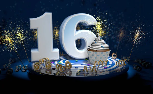 Cupcake Αφρώδες Κερί Για 16Α Γενέθλια Επέτειο Μεγάλο Αριθμό Λευκό — Φωτογραφία Αρχείου