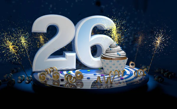 Cupcake Con Vela Centelleante Para Cumpleaños Aniversario Con Gran Número —  Fotos de Stock