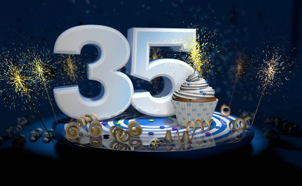 Cupcake Con Candela Scintillante 35Esimo Compleanno Anniversario Con Grande Numero — Foto Stock