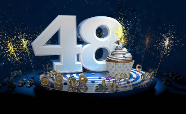 Cupcake Met Fonkelende Kaars Voor 48Ste Verjaardag Jubileum Met Groot — Stockfoto