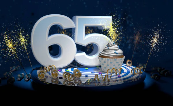 Cupcake Avec Bougie Scintillante Pour 65E Anniversaire Anniversaire Avec Grand — Photo