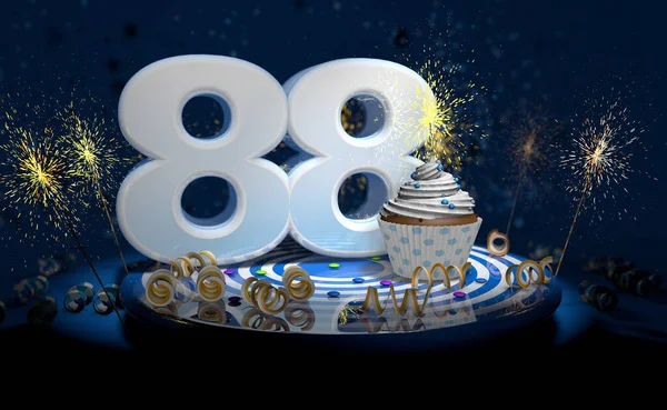 Cupcake Con Vela Centelleante Para 88º Cumpleaños Aniversario Con Gran —  Fotos de Stock