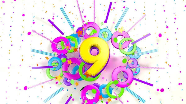 Número Para Promoção Aniversário Aniversário Uma Explosão Confetes Estrelas Linhas — Fotografia de Stock