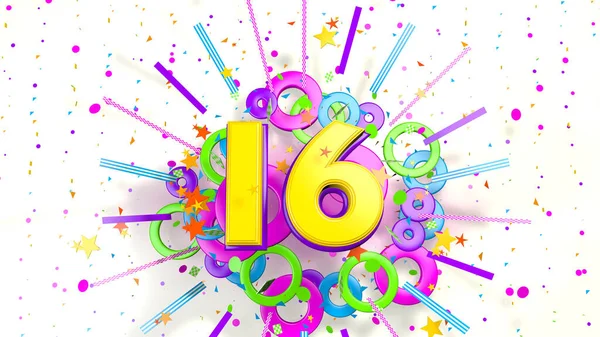 Número Para Promoción Cumpleaños Aniversario Una Explosión Confeti Estrellas Líneas — Foto de Stock