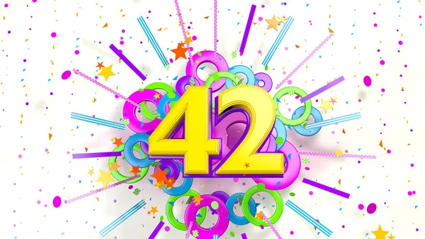 白の背景に紫色 赤と緑の色のコンフェッティ 線や円の爆発でプロモーション 誕生日や記念日のための番号42 3Dイラスト — ストック写真