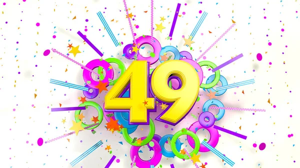 白の背景に紫色 赤と緑の色のコンフェッティ 線や円の爆発でプロモーション 誕生日や記念日のための番号49 3Dイラスト — ストック写真