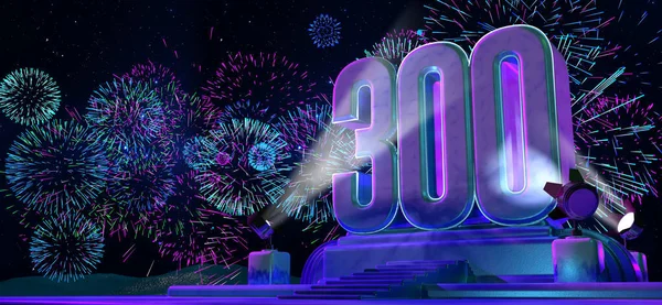 Number 300 Solid Thick Shape Purple Pedestal Appearance Monument Illuminated — Stock Photo, Image