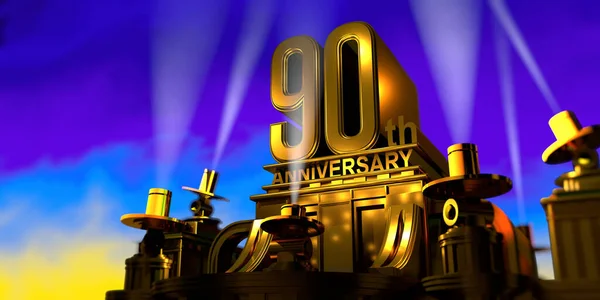 90º Aniversario Letras Gruesas Gran Edificio Estilo Antiguo Dorado Iluminado —  Fotos de Stock