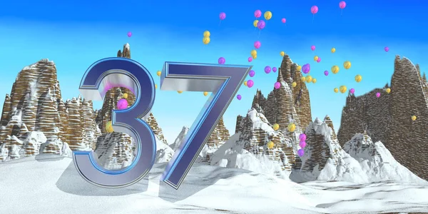 Number Thick Blue Font Snowy Mountain Rock Mountains Landscape Snow — Stock Photo, Image