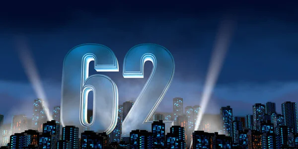 Number Thick Blue Font Lit White Light Reflectors Floating Middle — Stock Photo, Image