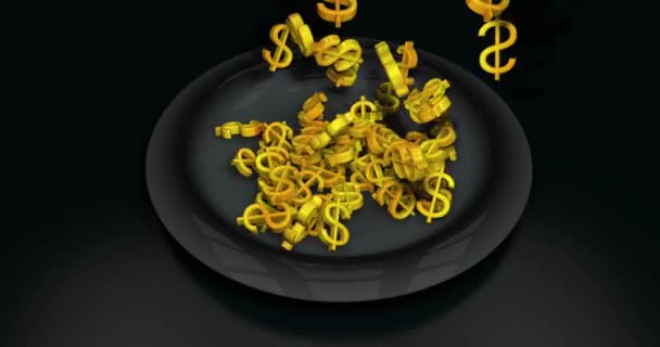 Duża Ilość Złotych Znaków Dolara Spadają Odblaskowej Czarnej Płyty Aby — Wideo stockowe