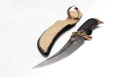 Yeni av bıçağı ve üzerinde beyaz izole kın 