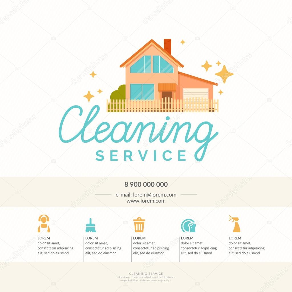 Conceptual poster and the logo for cleaning. Vector illustration