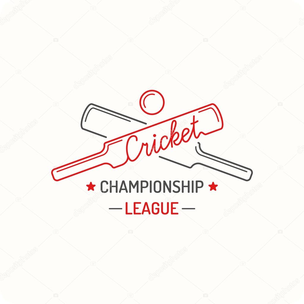 Original concept logo cricket in a flat linear style. Vector illustration on a white background. A bat and a ball for cricket.