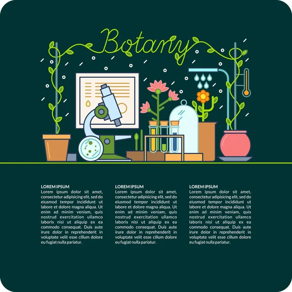 Botanische tabel en de apparaten. — Stockvector