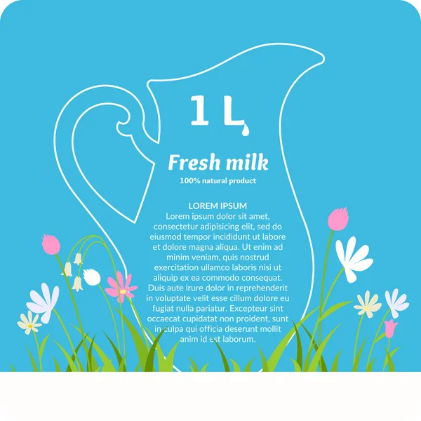 Plakat na sprzedaż świeżych naturalnych mleka i produktów mlecznych. — Wektor stockowy