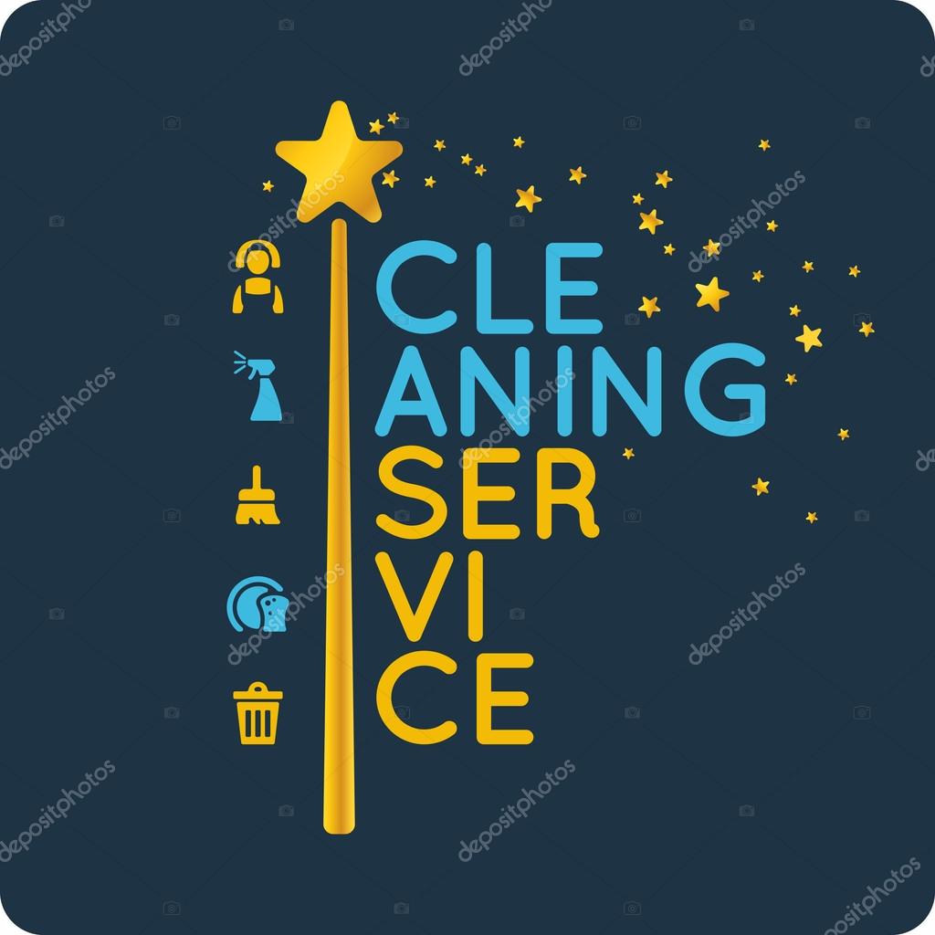 Cleaning service. The logo of the company on cleaning of rooms. Elements for design and web. Vector illustration. Poster cleaning. The design of the cleaning service of offices.