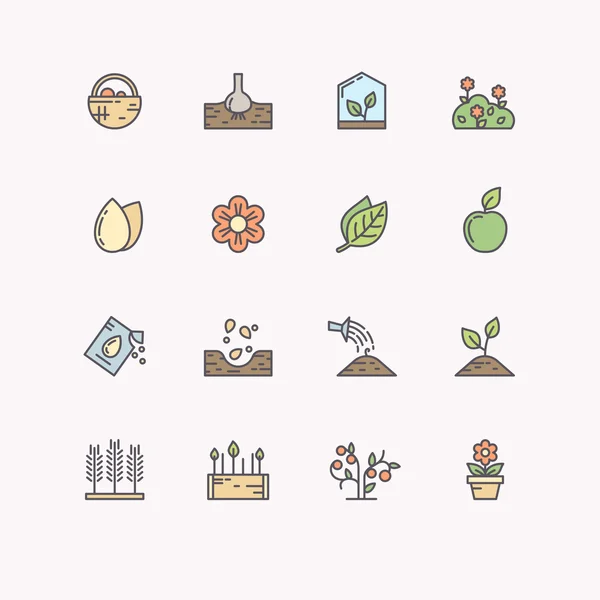 Vector line icons for gardening. — Stock Vector