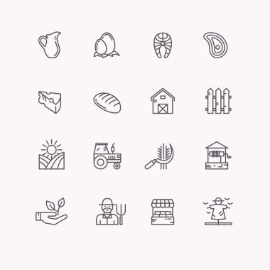 Doğrusal doğal ürünlerin düz Icons set.