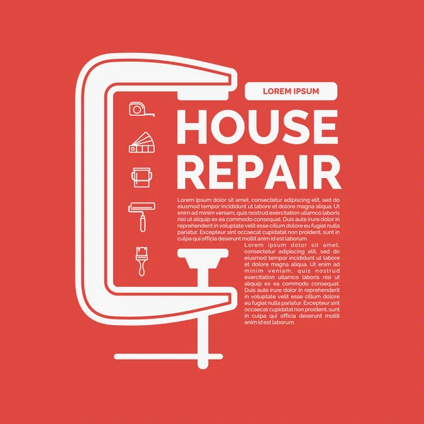 Ілюстрація ремонту будинку за допомогою інструментів і затискачів — стоковий вектор