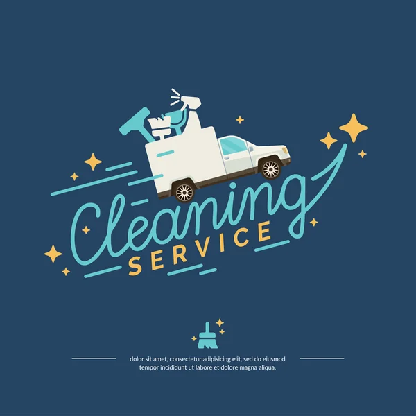 Vector logo for a cleaning service with car — Stock Vector