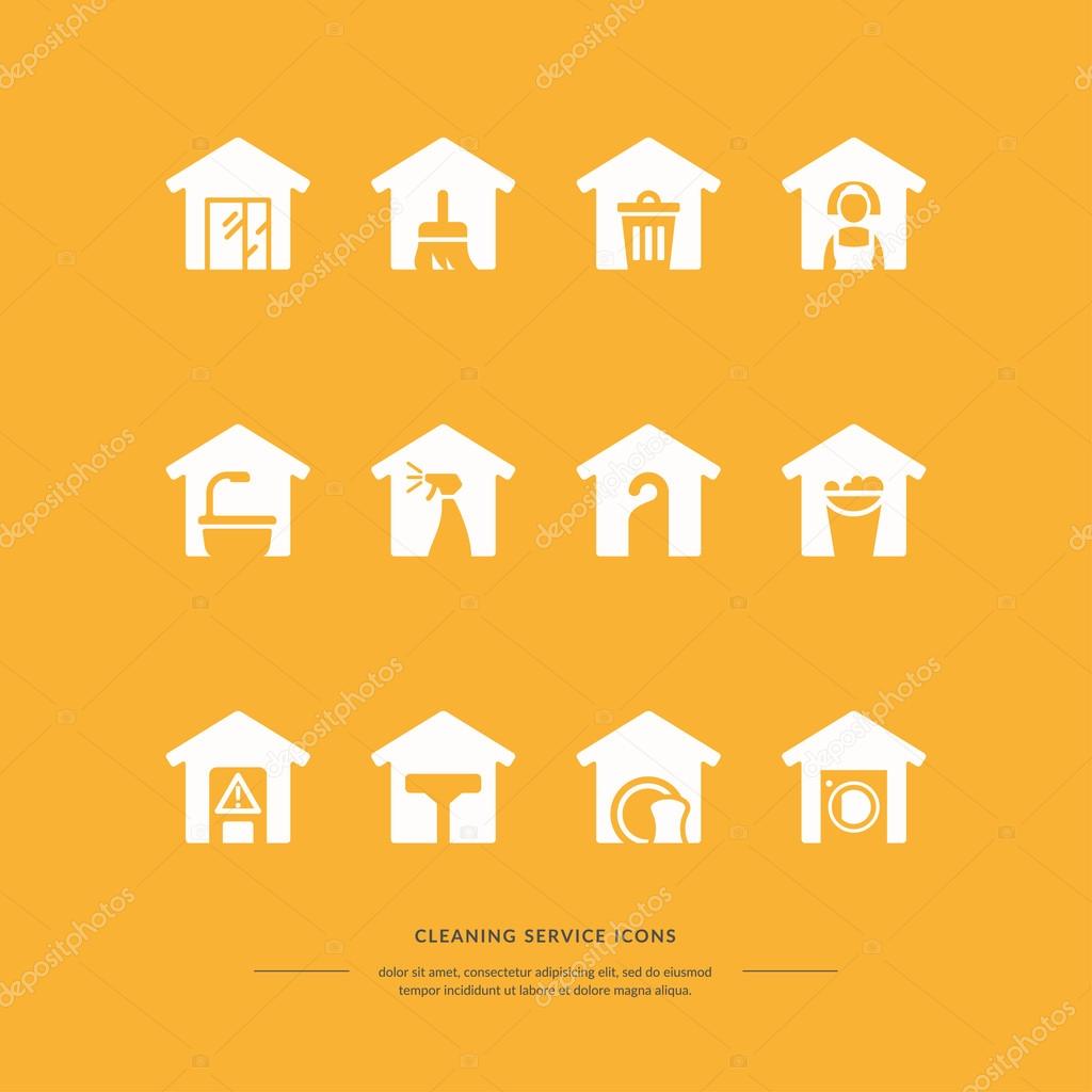 Set of vector icons in flat silhouette style for a cleaning service. Suitable for website design, advertisements, poster, leaflets, corporate identity