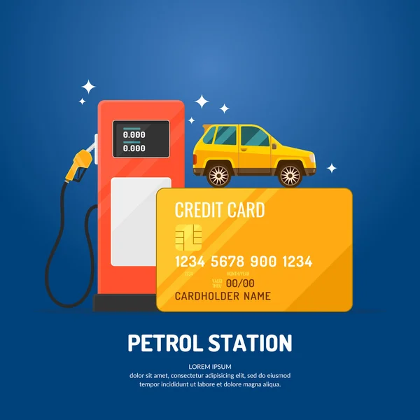 Cartel publicitario brillante sobre el tema de la gasolinera . — Vector de stock