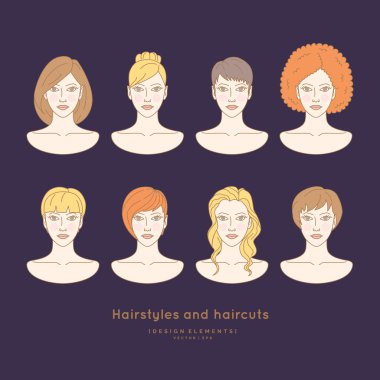 Değişik saç modelleri ile kadın yüzleri ayarla