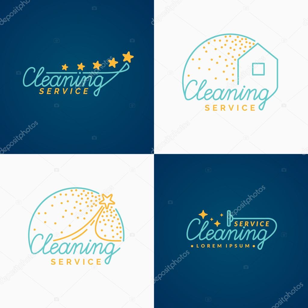 Set. Cleaning Logo. Collections of the label. Private company services apartments and offices.
