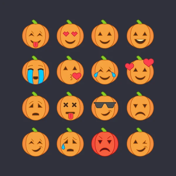 Set ikon wajah emoticon Halloween . - Stok Vektor
