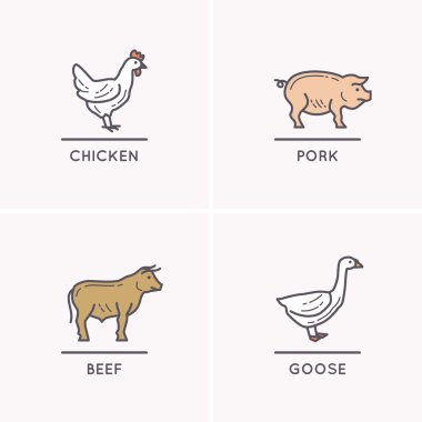 çiftlik hayvanları toplama - siluet vektör.