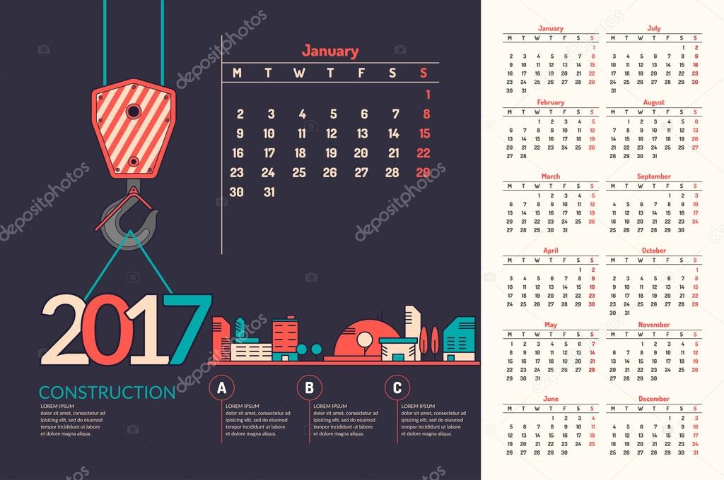 Calendar 2017. Vector illustration.