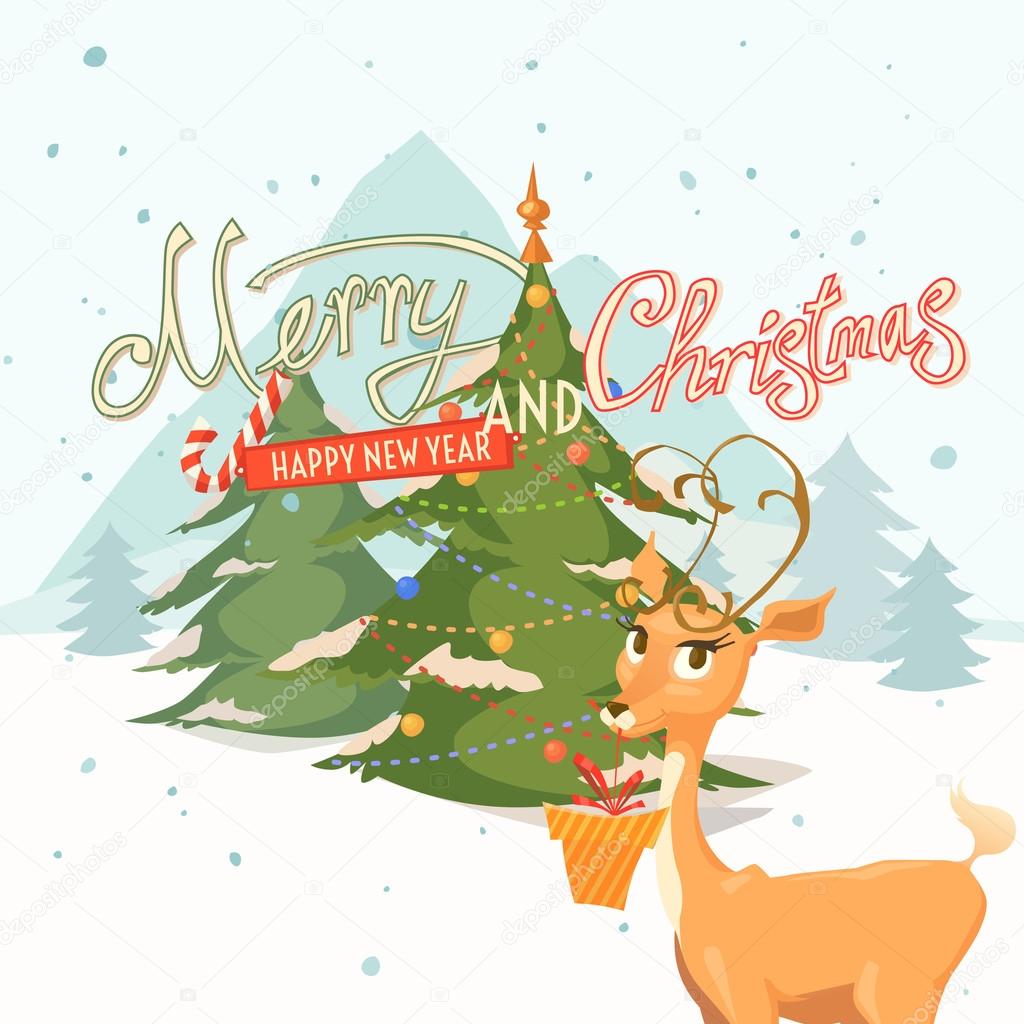 Postkarte frohe Weihnachten und ein gutes neues Jahr. - Vektorgrafik
