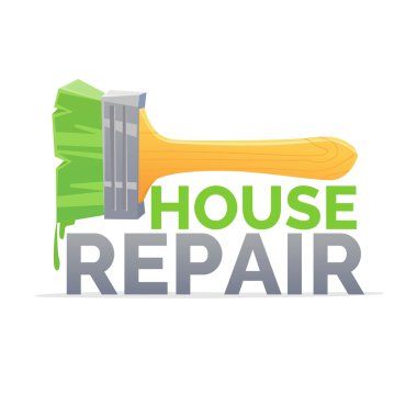 Logo ev onarım ve beyaz arka plan üzerinde gerçekçi fırça.