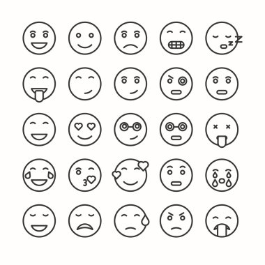 Düz ve çizgi ifade yüz Icons set.