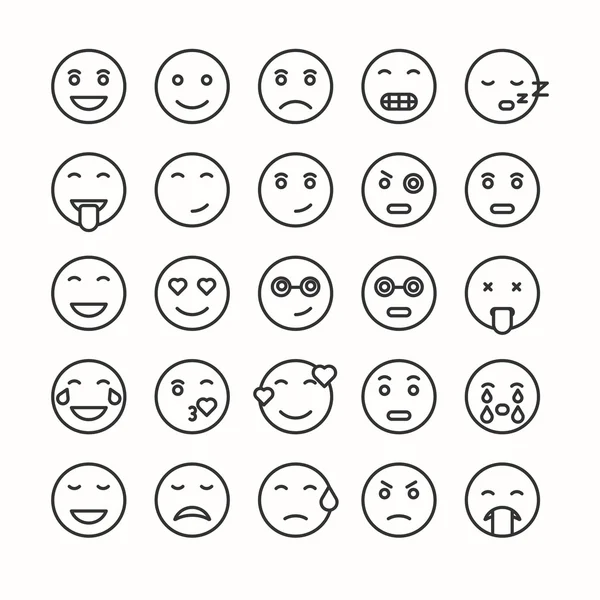 Conjunto de iconos faciales emoticones planos y de línea . — Archivo Imágenes Vectoriales