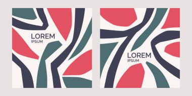 Bir poster seti. Popüler bir tarzda soyut unsurlara sahip bir kompozisyon. Tasarımınız için arkaplan.