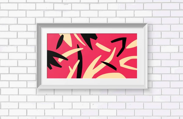 Abstract painting in a realistic frame. The poster is hanging on a brick wall. — Stock Vector