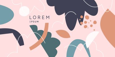 Modern poster. Doodle tarzında farklı şekiller. Arkaplanda soyut noktalar.