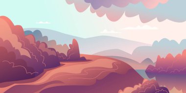 Düz modern tarzda ağaçlı bir manzara. Tasarımınız için bir şablon.