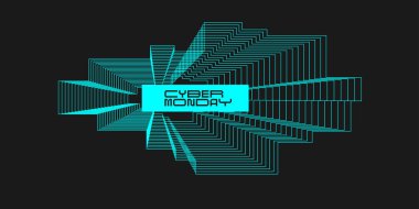 Siber Pazartesi pankartı. Soyut elementlere ve dinamik şekillere sahip modern arkaplanlar.