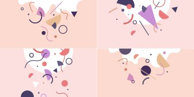 Soyut tasarım geçmişleri. Geometrik ve dalgalı şekillerin düz figürlerine sahip çizimler.